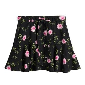 SO Black and Pink Mini Skater Skirt with Ruffled Tie Front